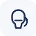 Line-art icon of a jaw/head profile representing TMJ, in blue on a white rounded square background