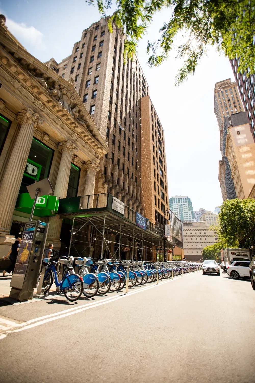 Street view of Montague Street in Brooklyn Heights near Creative Dentistry, with Citi Bike station and surrounding buildings